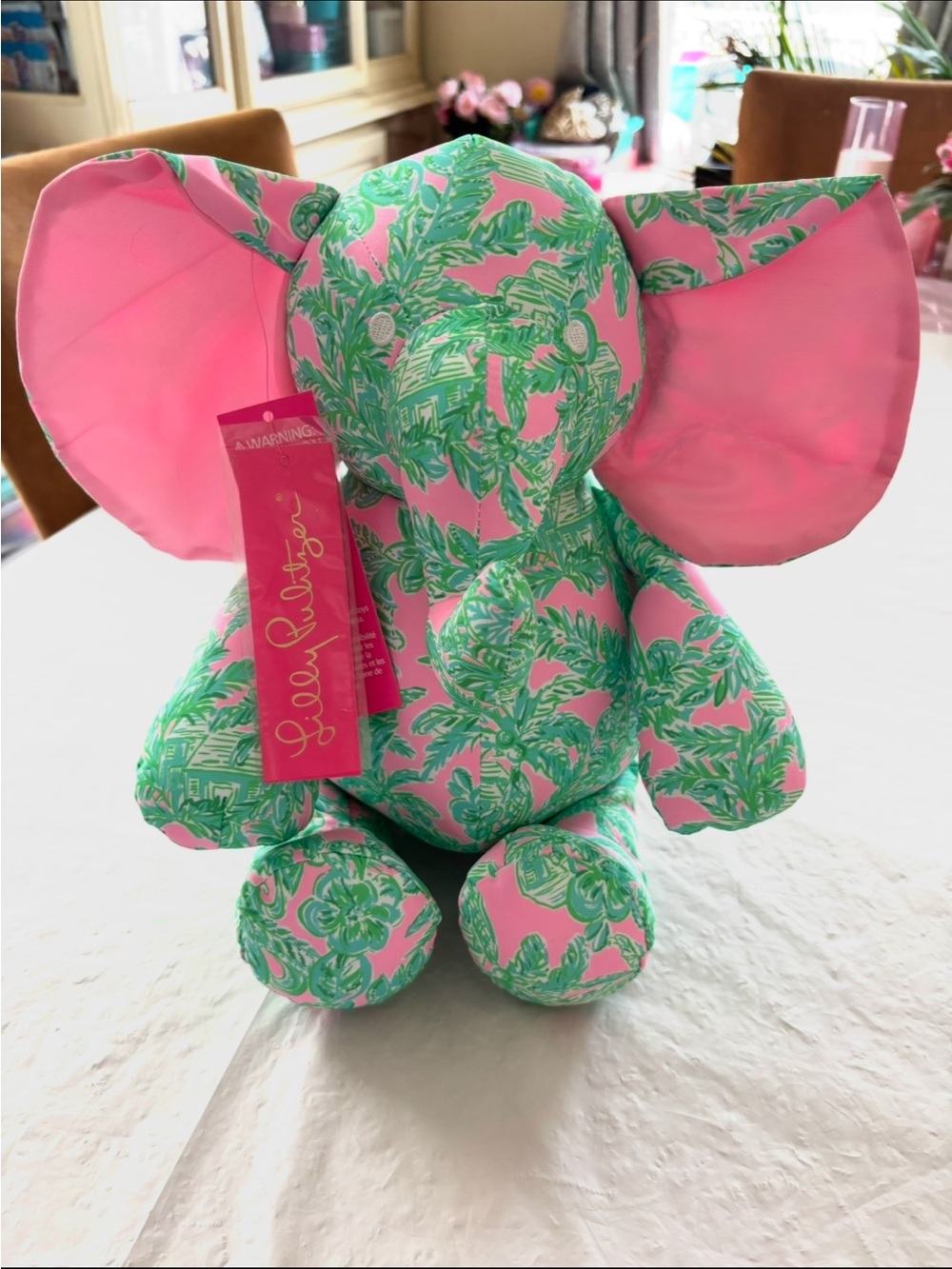 NWT Lilly Pulitzer Pink Green Mandevilla Pink Sands Paradise Plush Elephant - Picture 9 of 13